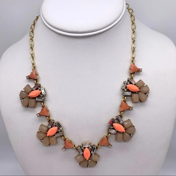 J. Crew Orange & Tan Jeweled Necklace - Picture 1 of 3